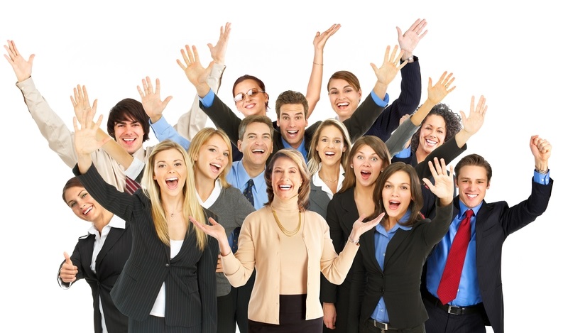 Large group of smiling business people. Over white background